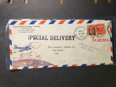 Central SURGICAL Supply Co, CHICAGO, IL Ad Postal Cover 1941 w/ prexie stamps