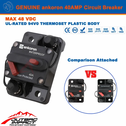 40A AMP Circuit Breaker Dual Battery Manual Reset IP67 W/proof 12V 48 Volt Fuse - Picture 1 of 11