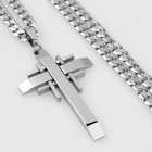 24" 316L Stainless Steel Cuban Curb Chain Necklace Mens Women's Cross Pendant