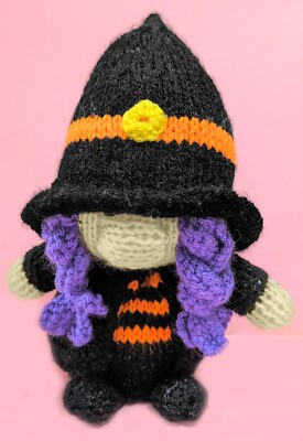 STRICKMUSTER - Halloween Hexe Gonk Mädchen Zwerg Schock orange Abdeckung / 13 cms Spielzeug