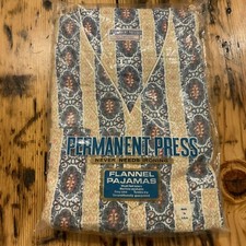VTG Permanant Pressed Mens Flannel Pajamas Tan 65 Cotton 35 Polyester B Med