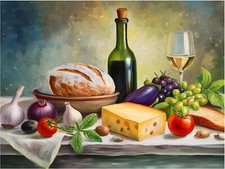 Tile Mural Still Life Cheese Wine Bread Kitchen Wall Backsplash Marble Ceramic
