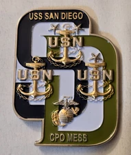 US Navy USS San Diego LPD-22 Chief Petty Officer CPO Mess #'d Challenge Coin