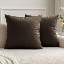 MIULEE Pack of 2 Decorative Velvet Pillow Covers Soft Square 18x18 Dark Coffee