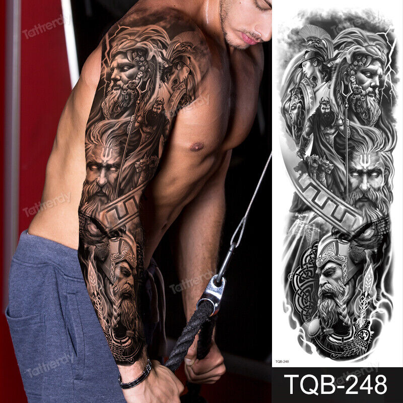 Men Large Full Arm Sleeve Tattoo Amazing Temporary Tattoos God Wolf Moon  Dragon | Ebay