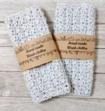 handmade crochet bath wash cloth facial spa reusable gray snowflake 2pc set