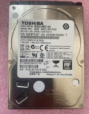 Toshiba 1TB MQ01ABD100 SATA 8MB Cache 5400RPM Laptop HDD
