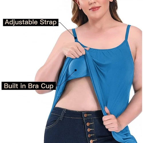 Women Flowy Pleated Camisole with Built-in Bra Loose Casual Sleeveless Tank Tops - Picture 7 of 48