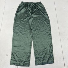 Green Solid Satin Look Pull On Pants Loungewear Womens Size Large