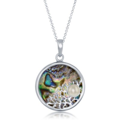Runder Abalone Baumzweig mit Süßwasser Perle Anhänger mit Kette