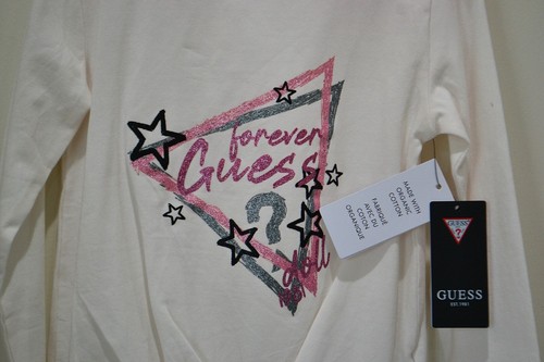 NWT GIRLS KIDS GUESS LONG SLEEVE T-SHIRT WHITE TIE FRONT STAR TEE SZ 2, 3, 4, 6 - Picture 3 of 5