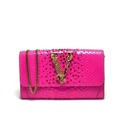 Versace Virus Embellished Snakeskin-Embossed Leather Wallet On Chain Bag