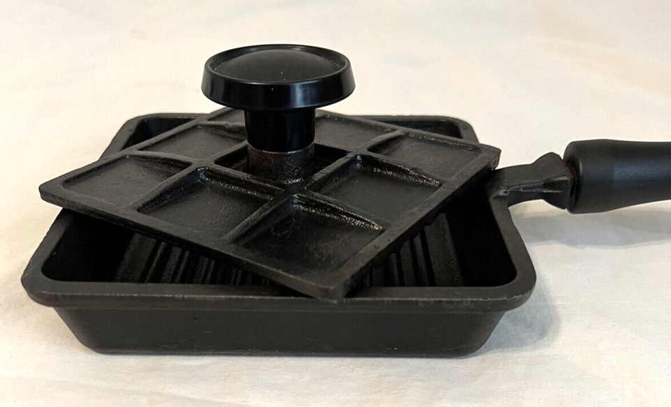 Vintage Mini Cast Iron Panini Pan with Press 5.9" Square Black w/ handles eBay