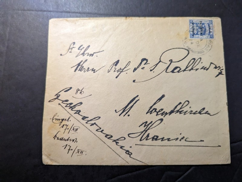 1924 Palestine EEF Overprint Cover Tiberias to Czechoslovakia