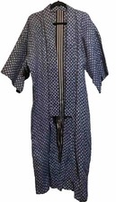 Japanese Linen Kimono Robe Blue White