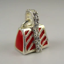 RED HANDBAG Charm for Bracelet STERLING SILVER Necklace Pendant PURSE Jewelry