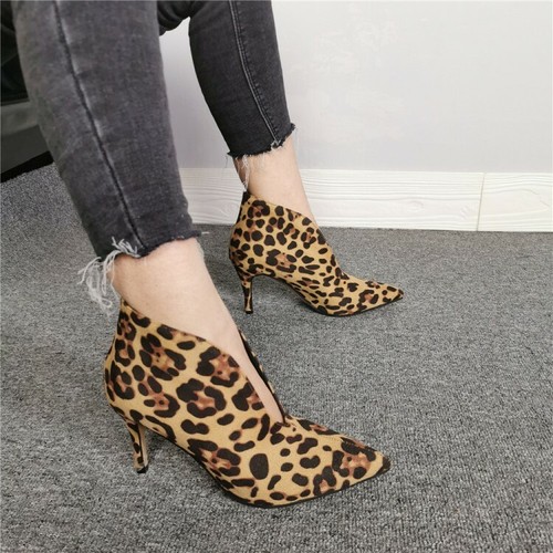 Womens Leopard Ankle Boots Suede Kitten 