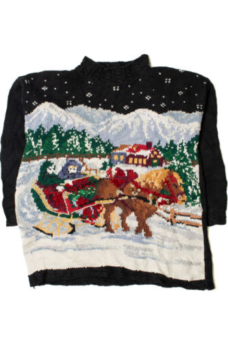 Snowy Horse & Carriage Scene Ugly Christmas Sweat… - image 1