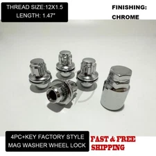 4Pc Factory Style Wheel Lock Chrome 12x1.5 For Toyota Lexus Mag/Flat Seat + Key