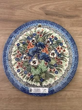Polish Pottery Cheese / Cutting Board 8.5" Unikat 3841 T. Liana Blue Floral