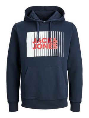 JACK & JONES Herren Hoodie Kapuzen Pullover Langarmshirt Pulli Sweat Brust Print