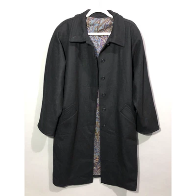 Marella Max Mara Button Down Wool Coat SZ 8 Navy Black Long Pockets Lined Italy