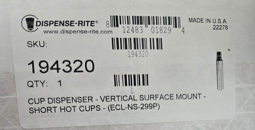 Dispense-Rite dispenser tazze da banco montaggio orizzontale tazze calde corte 413501 - Foto 3 di 3