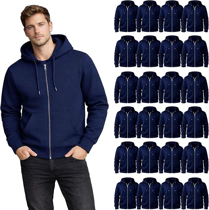 BILLIONHATS 24-Pack Wholesale Full Zip Hoodies, Assorted Sizes, Cotton Fleece