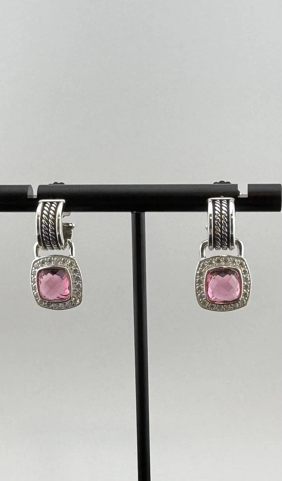 David Yurman 7mm Albion Drop Earrings Morganite & Diamonds - Image 4 of 4