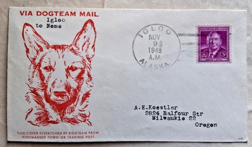 UNITED STATES 1948 ILLUSTRATED DOG TEAM SLED MAIL COVER IGLOO ALASKA TO NOME