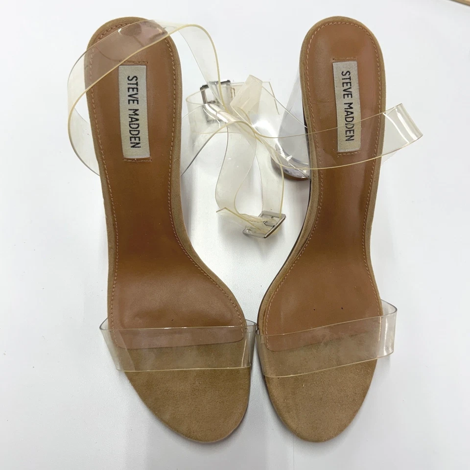 Steve Madden Zapatos Mujer Talla 11 Correa Transparente Tacón Bloque Sandalias Envoltura Tobillo Foto 3 de 4