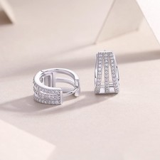 D Color VVS1 Moissanite Solitaire Huggie Hoop Earrings Women 925 Sterling Silver