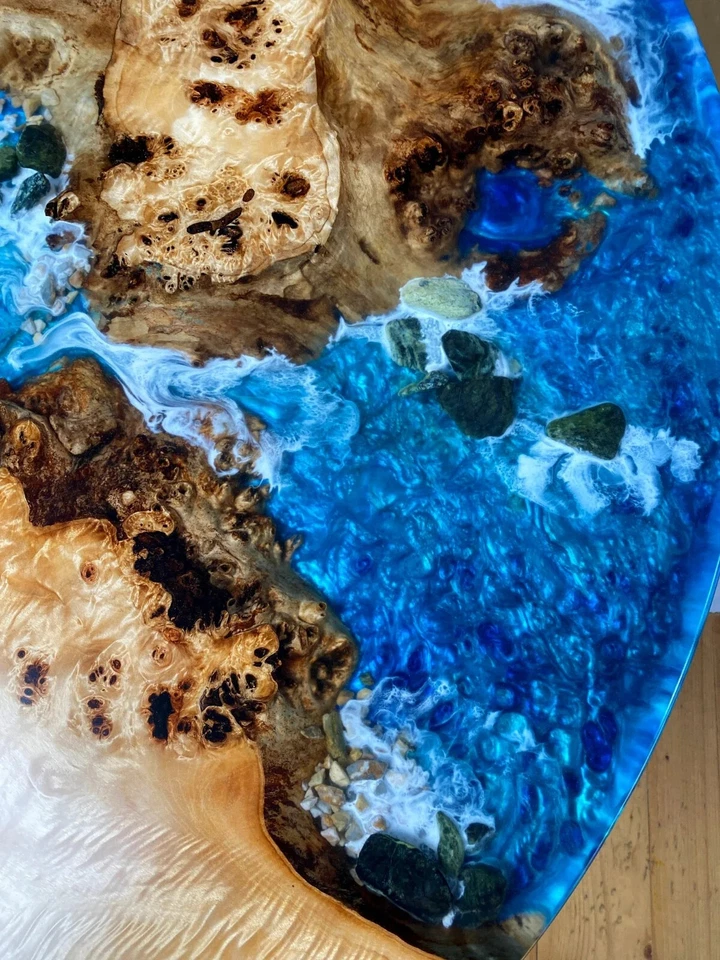 Ocean Epoxy Resin Kitchen Table | Round Dining Table | Burl Maple Live Edge Top - Image 3 of 4