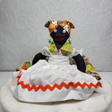 Handmade Primitive Folk Art Cloth Doll Shelf Sitter Patchwork Dress 17"