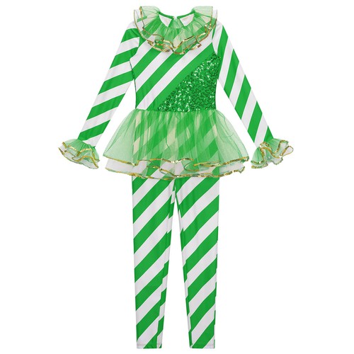 Kids Girls Full Body Cover Leotard Candy Cane Striped Christmas Dance Costume - Picture 21 of 29