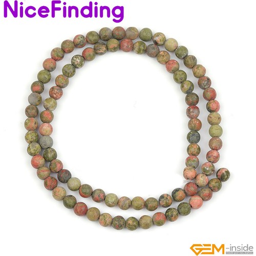 Natural Unakite Jasper Round Frosted Matte Beads Jewelry Making Strand Wholesale - Picture 9 of 64
