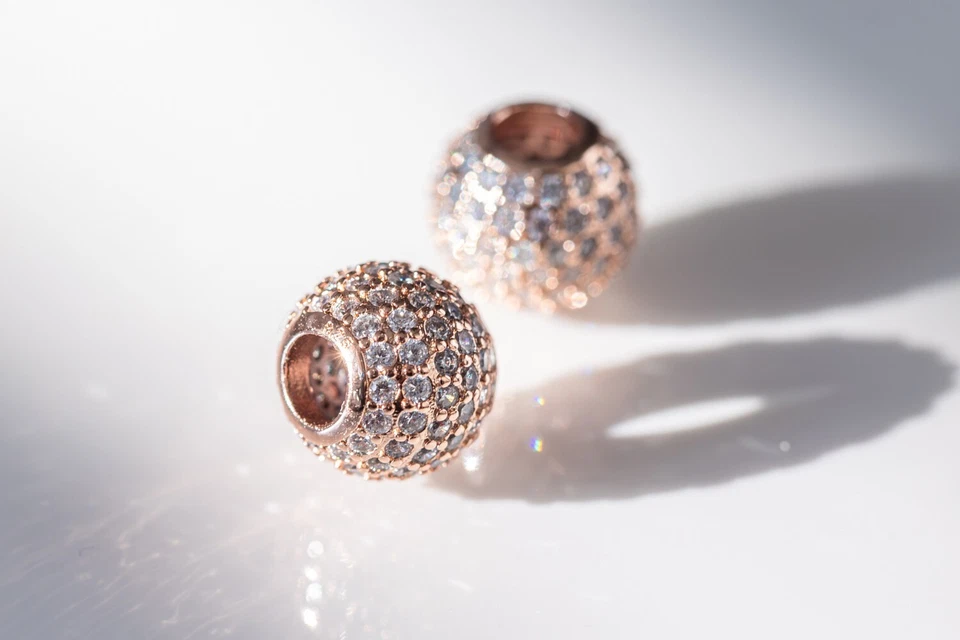 Charm Schmuck Perle f. Pan-Armband 925 Sterling Silber in Champ elox. & Zirkon - Bild 4 von 4