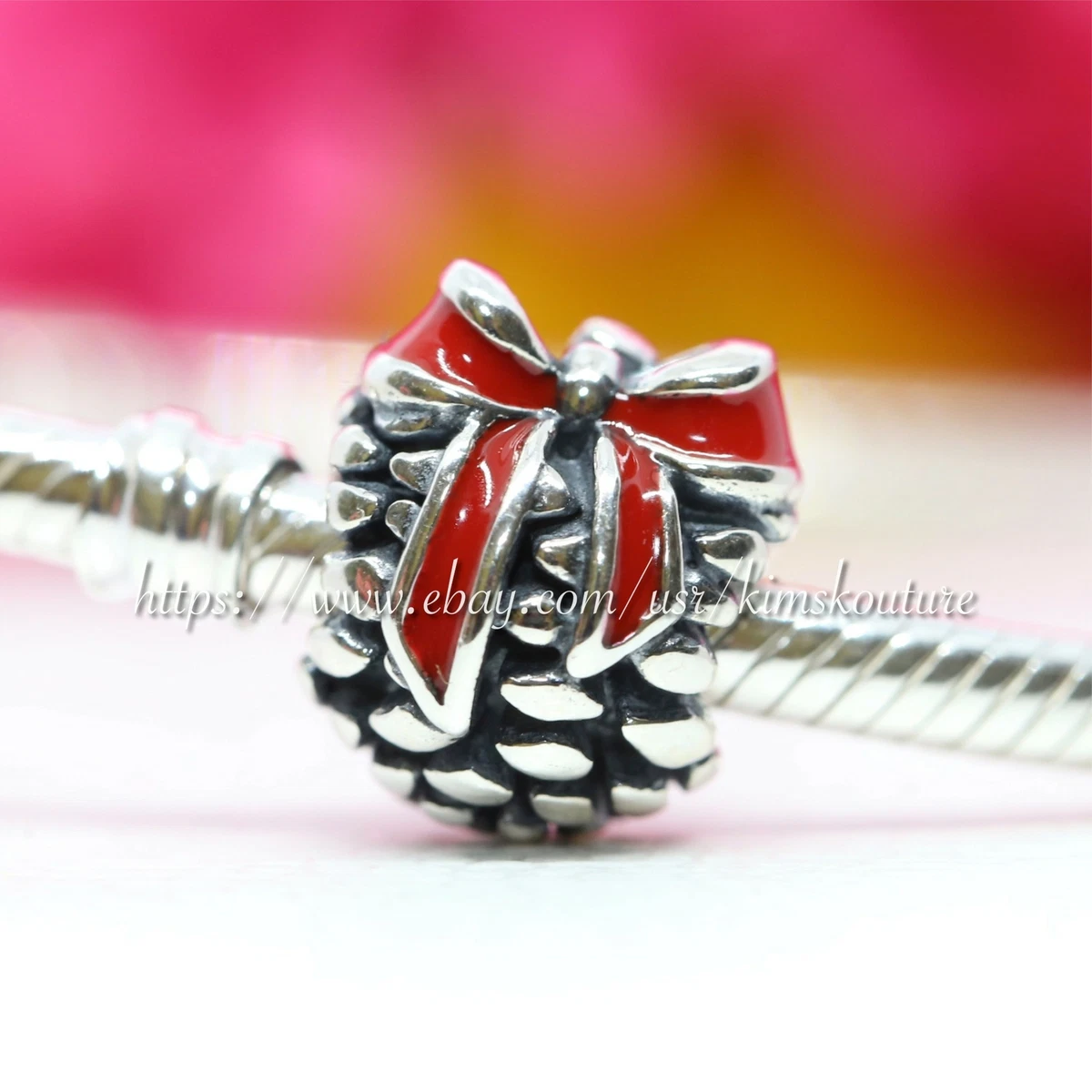 Authentic Sterling Silver Red Enamel PINECONE Charm 791237EN39