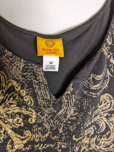 Top túnica Ruby Rd negro con estampado dorado manga 3/4 talla 3X - Imagen 3 de 4