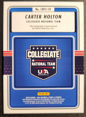 2023 Panini USA Baseball Stars And Stripes Carter Holton Auto SN 26/100 NM/MT!! - Picture 2 of 2