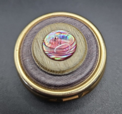 Vintage 1.5  Divided Pill Box Mother of Pearl Abalone Wood Trinket Small Boho