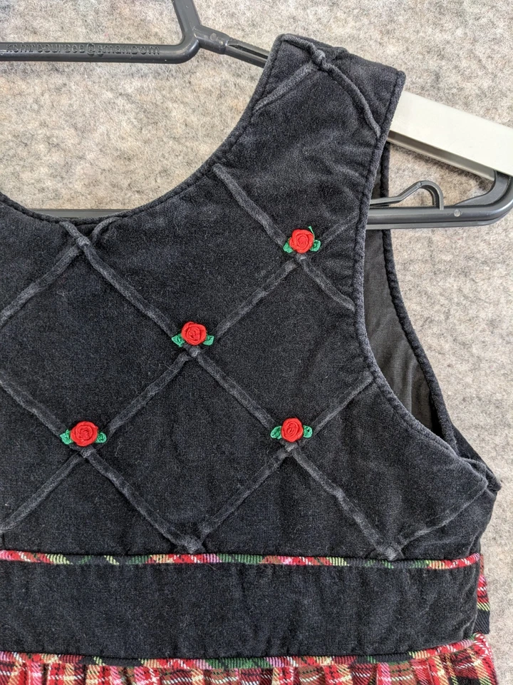 Vestido Heartstrings Niñas Jóvenes 6 Negro Rojo Terciopelo Cuadros Sin Mangas Atado Atrás XMas Foto 2 de 4