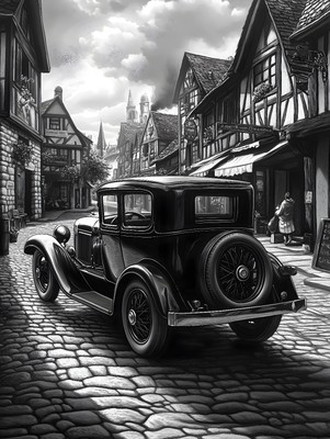 Old 1900s Vintage Vehicle passenger Car rear side view town photo print 8.5x11
