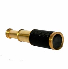 Ancien laiton maritime 6" télescope royal marine cuir longue-vue portée bon...