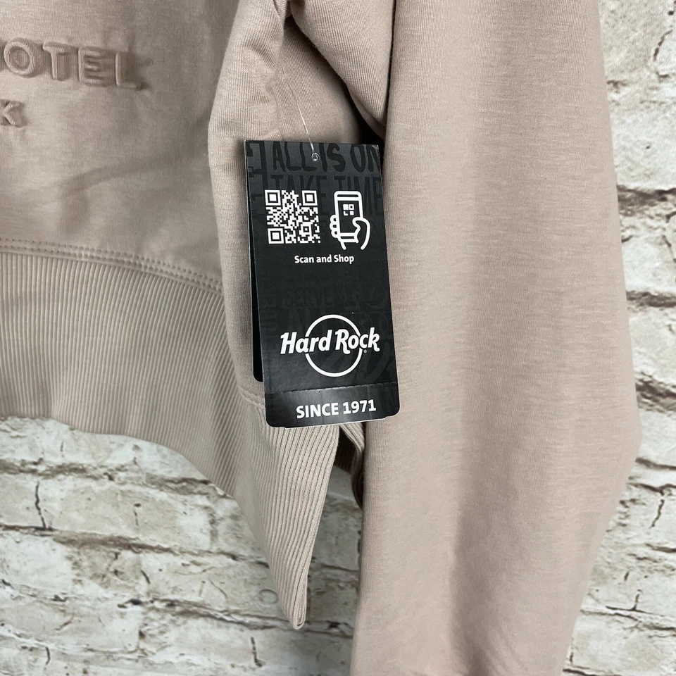 Guitar Hotel Embossed Crop Sweater Hard Rock sweatshirt XS tan Long Sleeve - Image 4 of 4