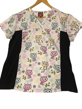 Divine Scrubs JDM Uniforms Owl Print Scrub Top For Women M Cotton Blend Pockets