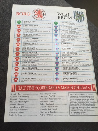 Middlesbrough V West Bromwich Albion 1989 Soccer/football Programme - Picture 2 of 2