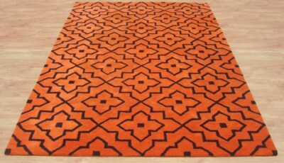 Lily Trellis Orange Modern Handgetuftete Wolle Handgefertigt Vorleger Teppich...