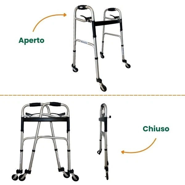 Deambulatore per anziani con quattro ruote piroettanti e quattro puntali. - Immagine 2 di 4