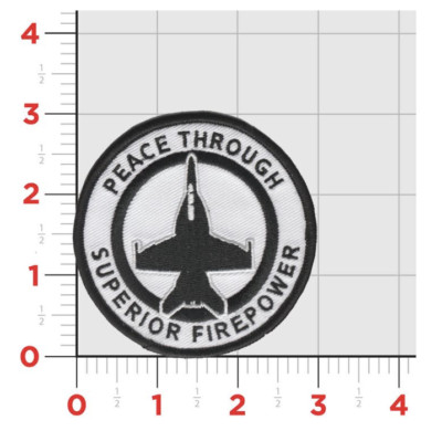 PEACE THROUGH SUPERIOR FIREPOWER HOOK & LOOP EMBROIDERED PATCH